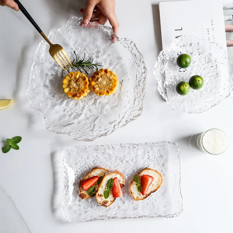 Glass Serving Plate Ice-Like Irregular Shape