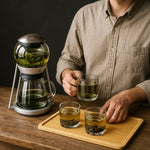 Glass Teapot Set Borosilicate With Stainless Steel Strainer & Walnut Lid