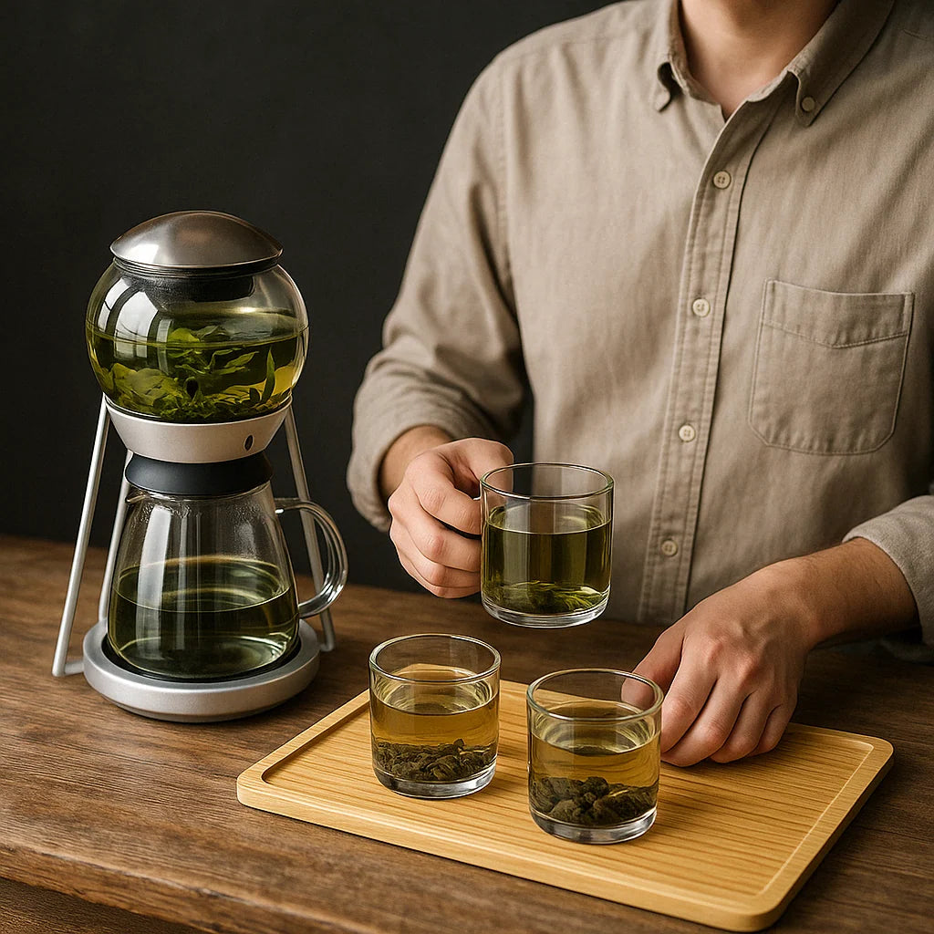Glass Teapot Set Borosilicate With Stainless Steel Strainer & Walnut Lid