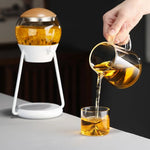 Glass Teapot Set Borosilicate With Stainless Steel Strainer & Walnut Lid