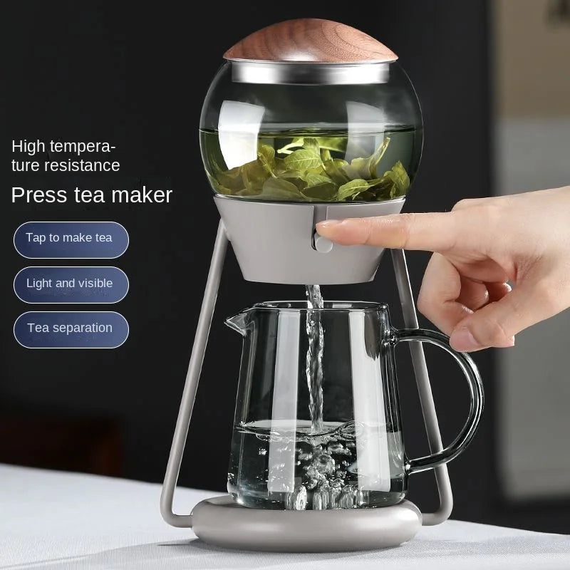 Glass Teapot Set Borosilicate With Stainless Steel Strainer & Walnut Lid