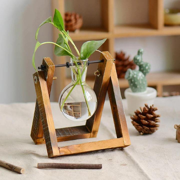 Glass Terrarium Wooden Frame Hydroponic Vase