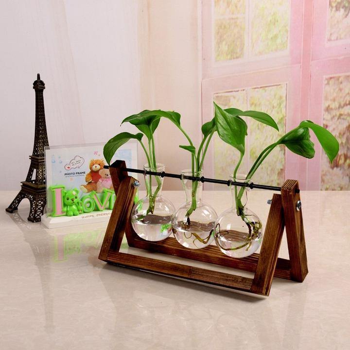 Glass Terrarium Wooden Frame Hydroponic Vase