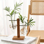 Glass Vase Clear Glass Wooden Stand Tabletop Décor