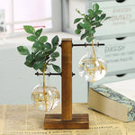 Glass Vase Clear Glass Wooden Stand Tabletop Décor