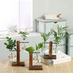 Glass Vase Clear Glass Wooden Stand Tabletop Décor