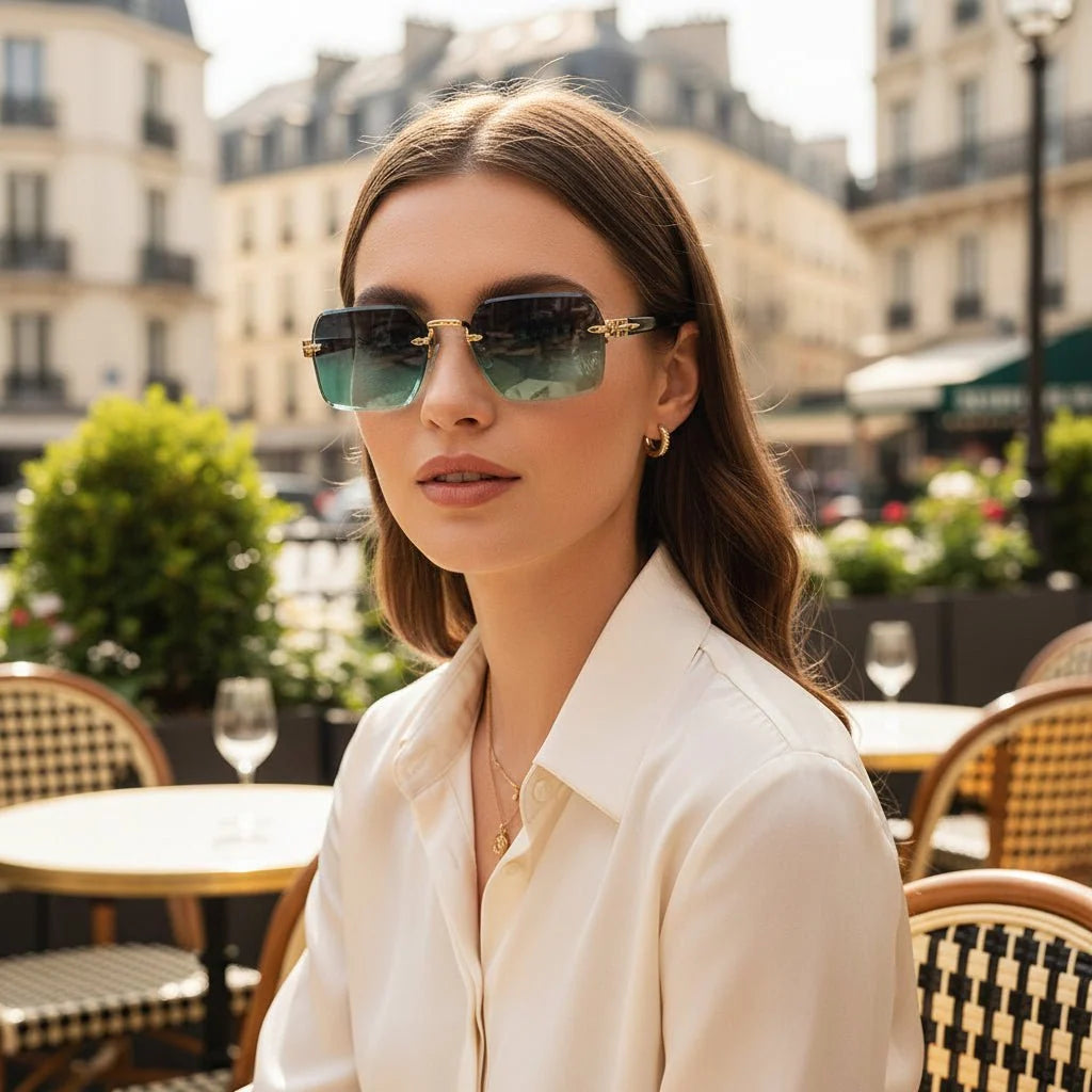 Glasses Rimless Square Lightweight With Protective Case