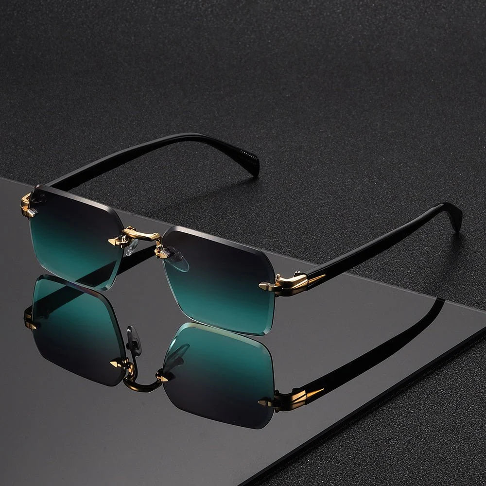 Glasses Rimless Square Lightweight With Protective Case