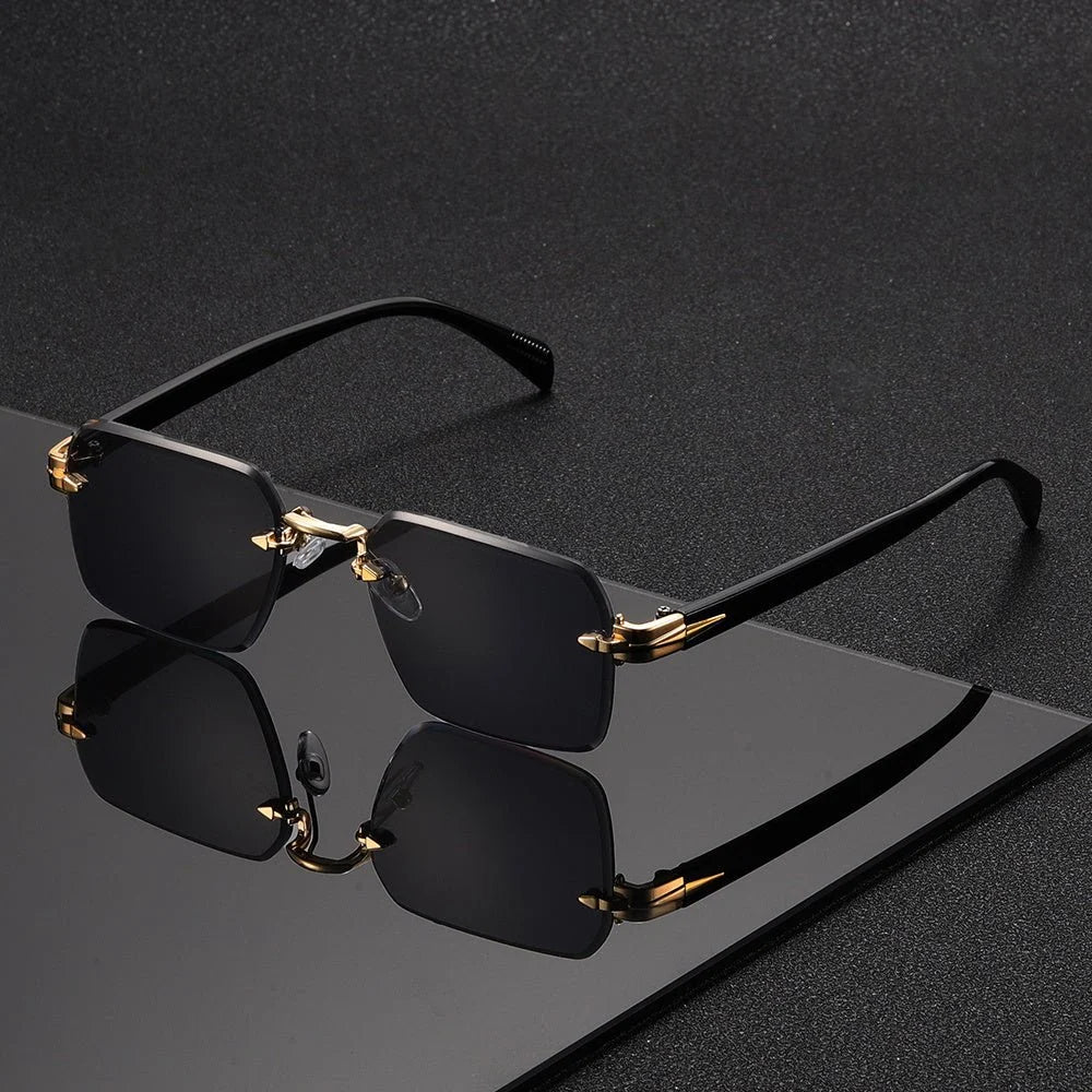 Glasses Rimless Square Lightweight With Protective Case