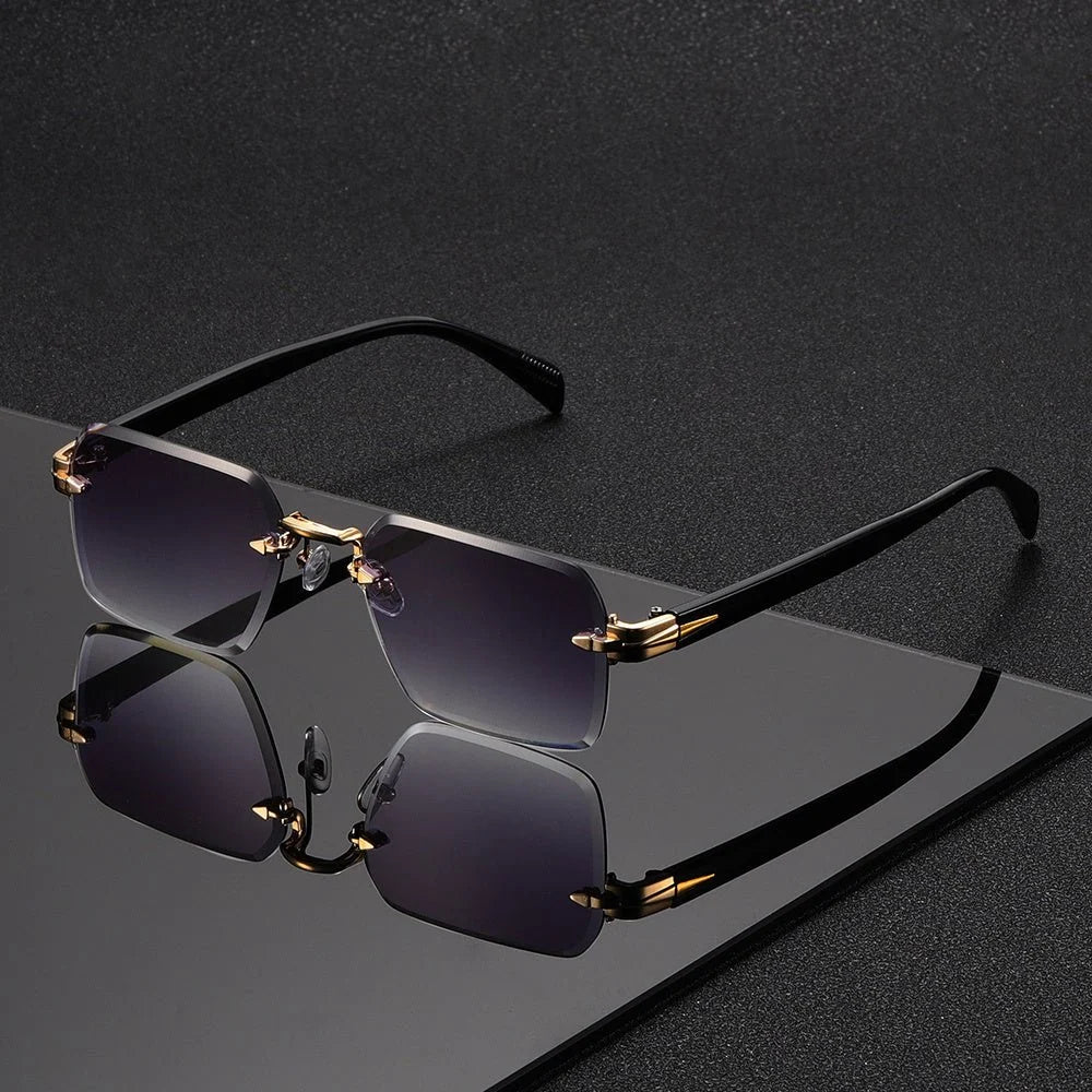 Glasses Rimless Square Lightweight With Protective Case