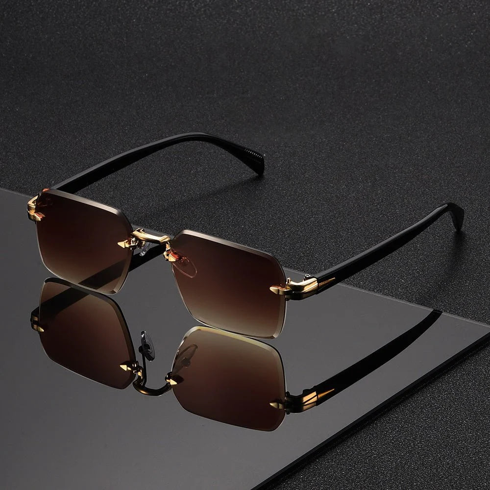Glasses Rimless Square Lightweight With Protective Case