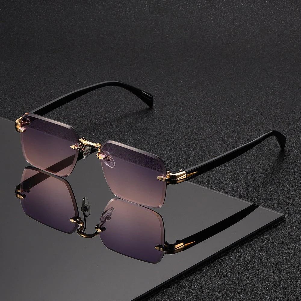 Glasses Rimless Square Lightweight With Protective Case