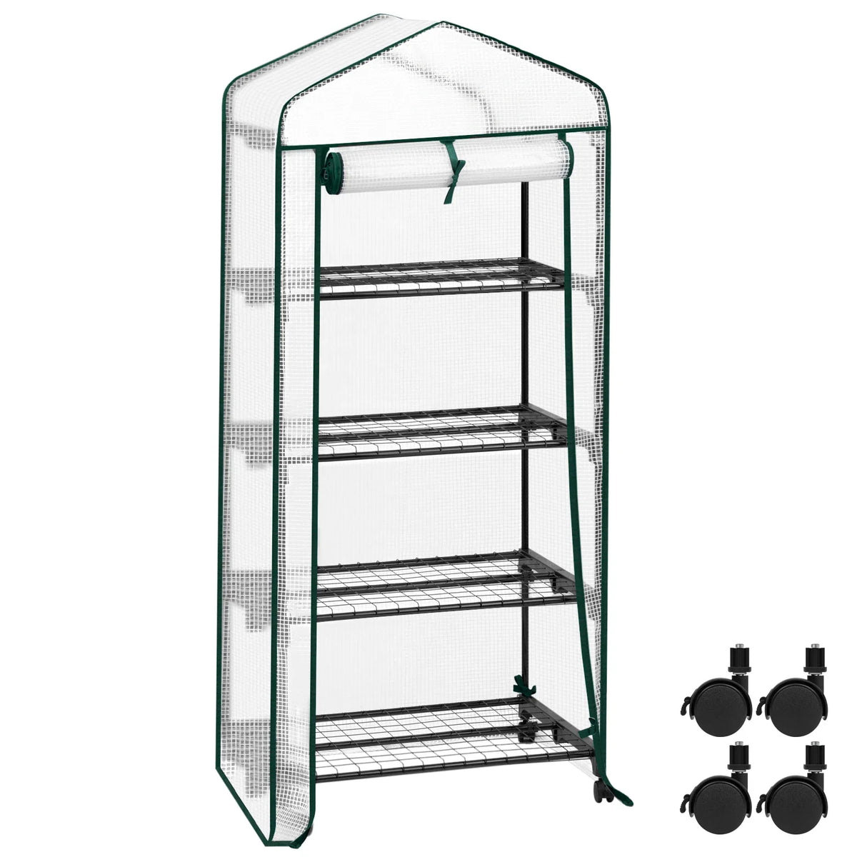 Greenhouse Portable Lockable Wheels & Removable Shelves