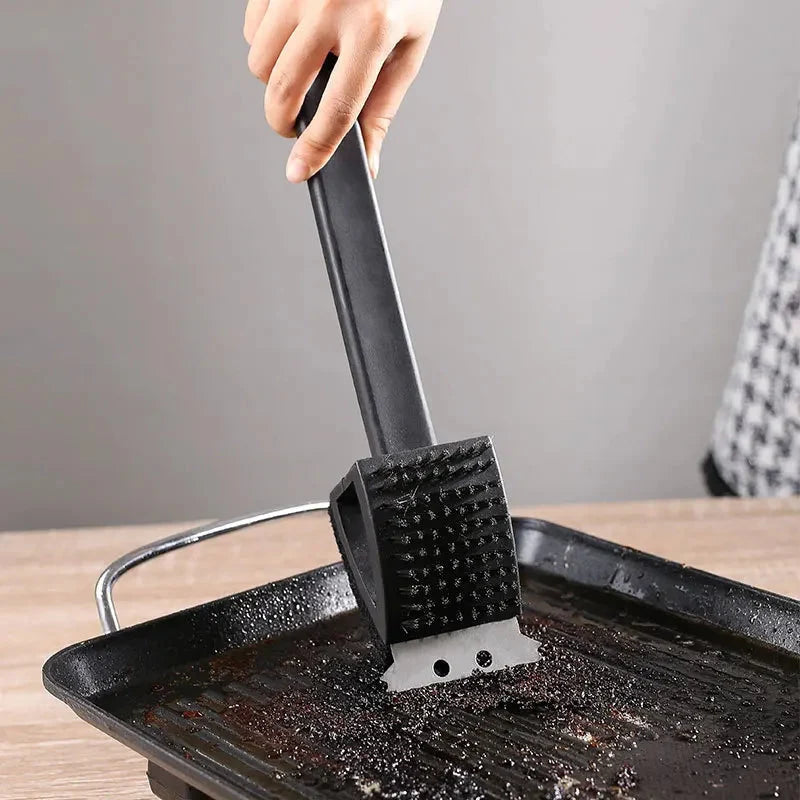 Grill Brush 3-in-1 Steel Bristles Scraper & Sponge
