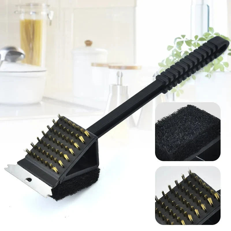 Grill Brush 3-in-1 Steel Bristles Scraper & Sponge