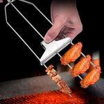 Grill Skewer Set Three-Prong Pull-Release 9 Inch Stainless Steel