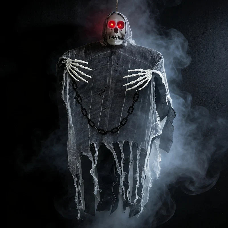 Halloween Decoration Figure Hooded Skeleton Red LED Eyes