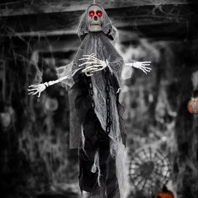 Halloween Decoration Figure Hooded Skeleton Red LED Eyes