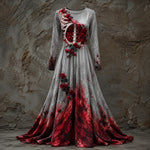 Halloween Dress Skeleton Bodice Long Sleeve Maxi