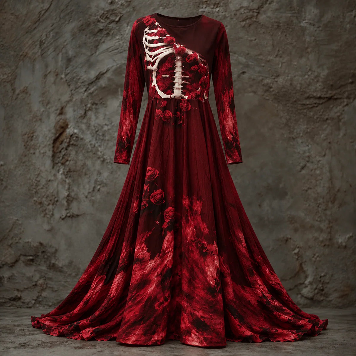 Halloween Dress Skeleton Bodice Long Sleeve Maxi