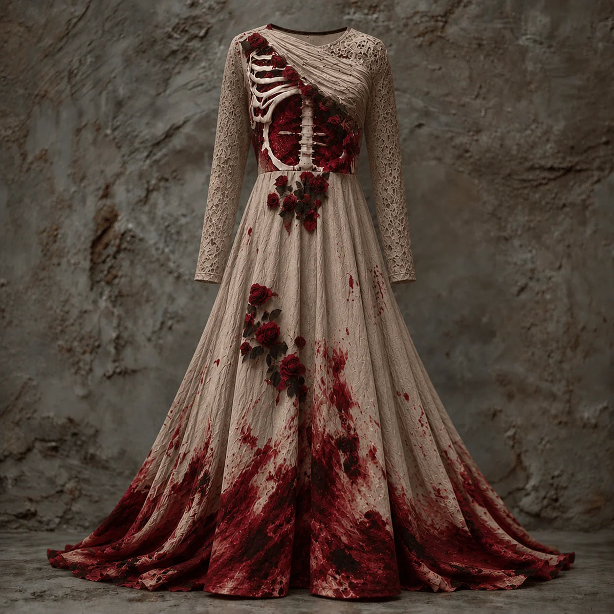 Halloween Dress Skeleton Bodice Long Sleeve Maxi