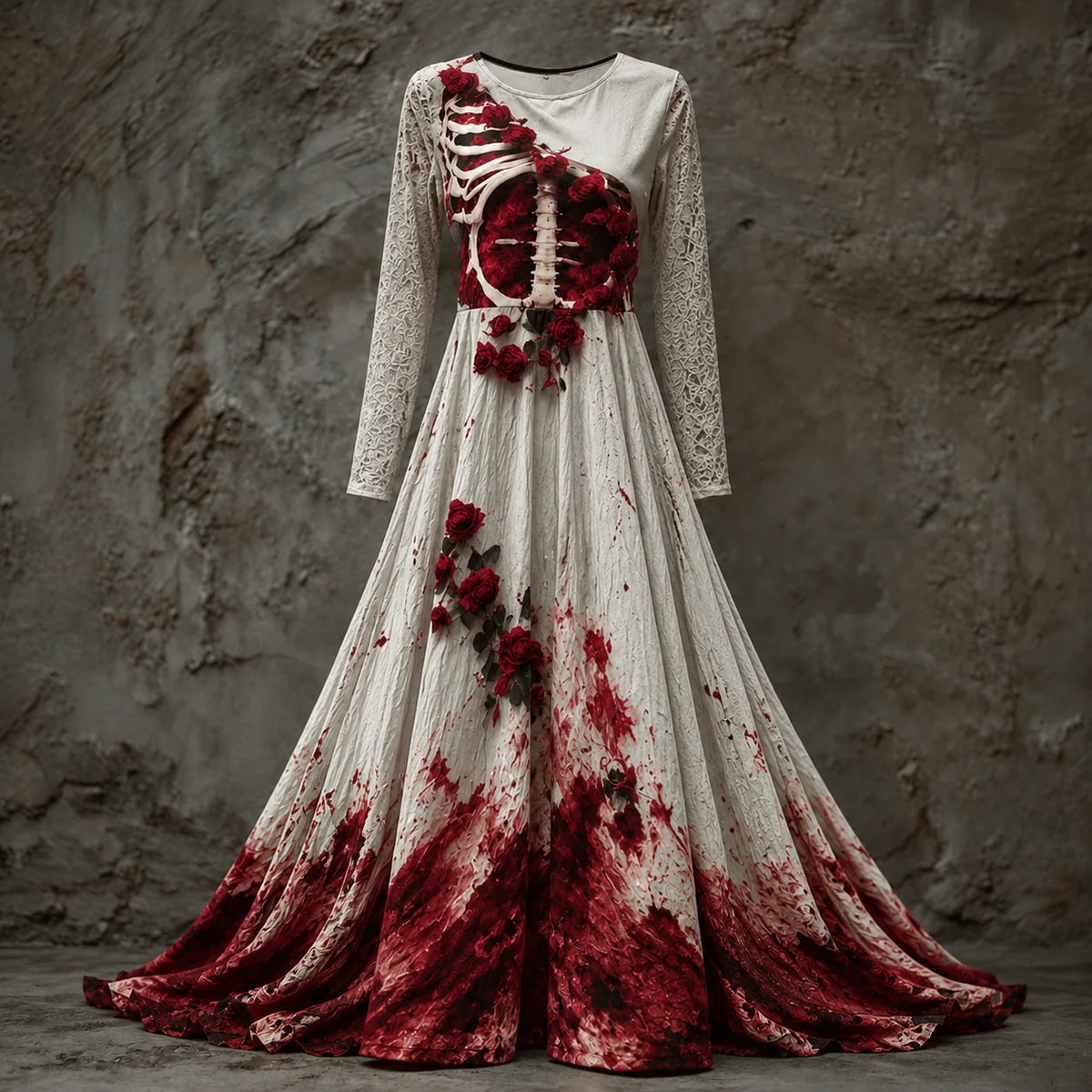 Halloween Dress Skeleton Bodice Long Sleeve Maxi