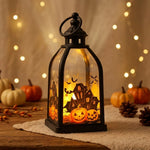 Halloween Lantern Metal & Glass Warm White LED Intricate Cutout Designs