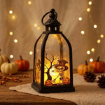 Halloween Lantern Metal & Glass Warm White LED Intricate Cutout Designs