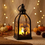 Halloween Lantern Metal & Glass Warm White LED Intricate Cutout Designs