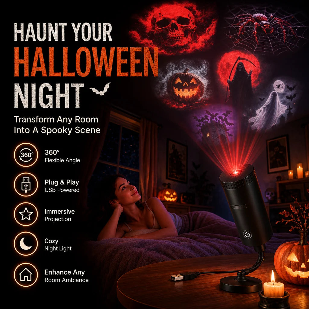 Halloween Projector Rotating Projections 6 Scene Discs USB Powered