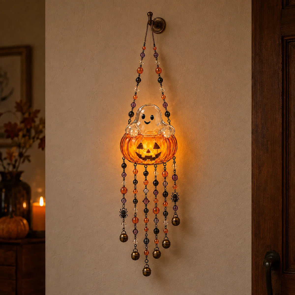 Halloween Wind Chime Light-Up Centerpiece Colorful Beaded Strands
