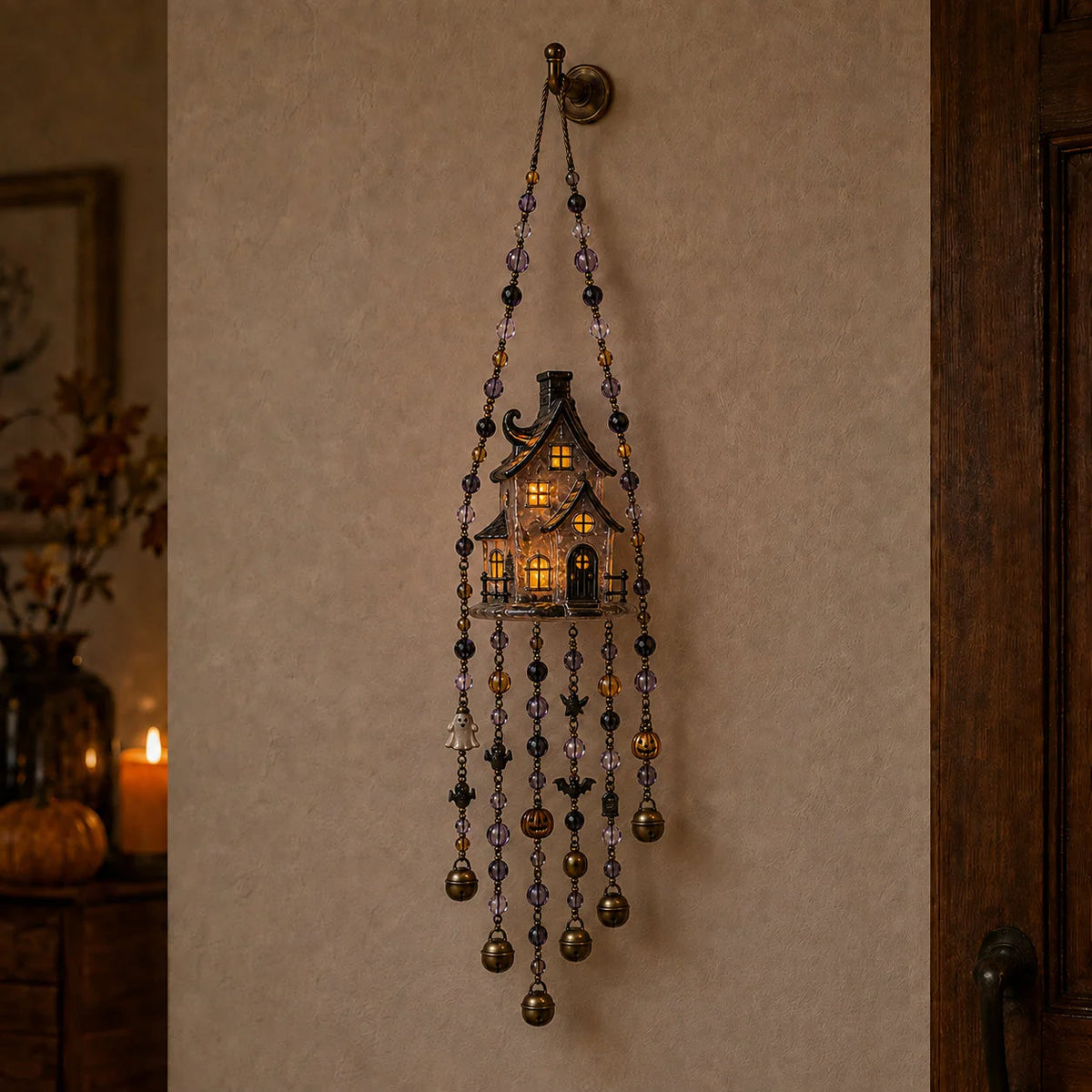 Halloween Wind Chime Light-Up Centerpiece Colorful Beaded Strands