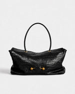 Handbag Crocodile-Embossed Spacious Interior Gold-Tone Hardware