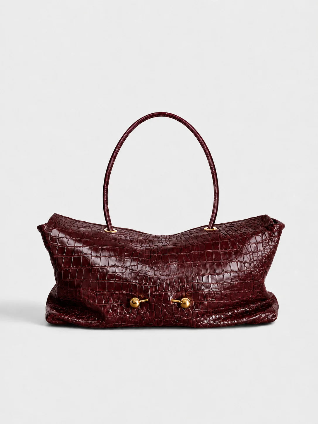 Handbag Crocodile-Embossed Spacious Interior Gold-Tone Hardware