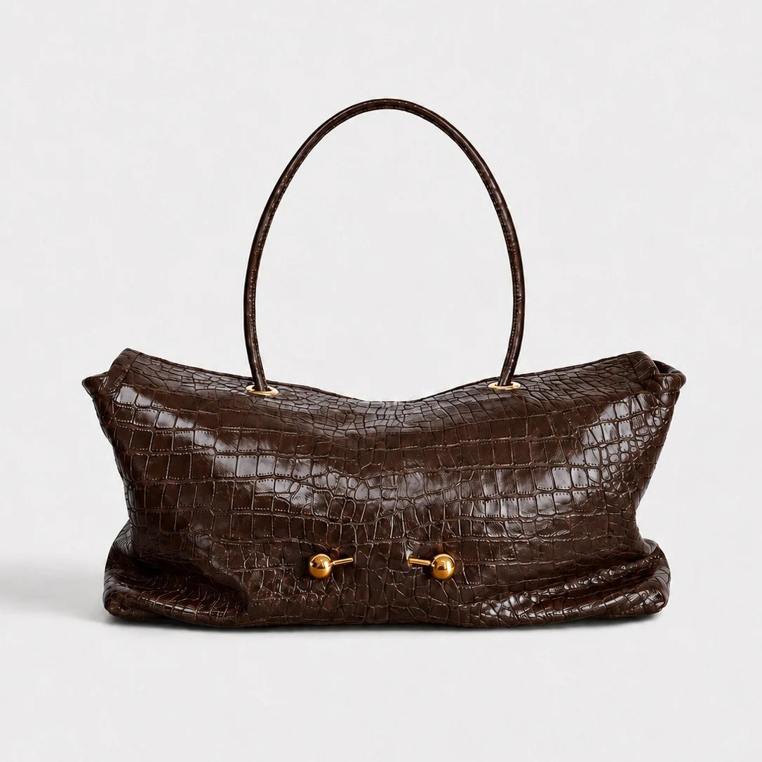 Handbag Crocodile-Embossed Spacious Interior Gold-Tone Hardware
