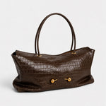 Handbag Crocodile-Embossed Spacious Interior Gold-Tone Hardware