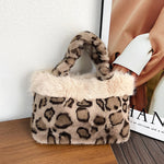 Handbag Faux Fur Leopard Print Spacious Interior