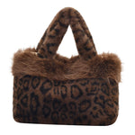 Handbag Faux Fur Leopard Print Spacious Interior