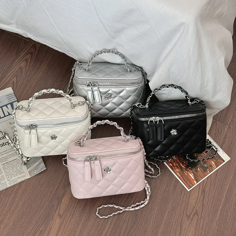 Handbag Quilted Faux Leather Detachable Chain Strap