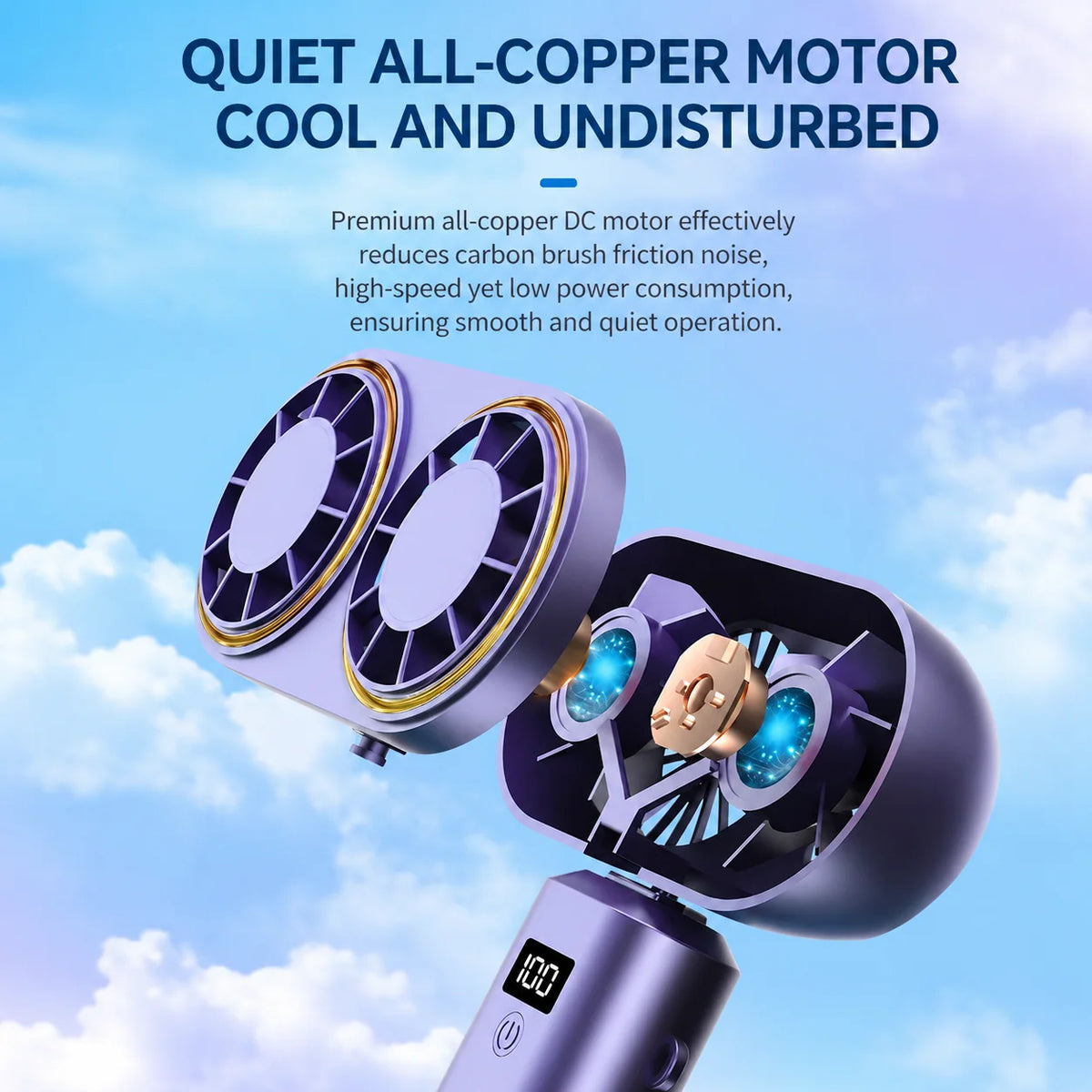 Handheld Fan Dual Airflow 5-Speed Rechargeable USB-C