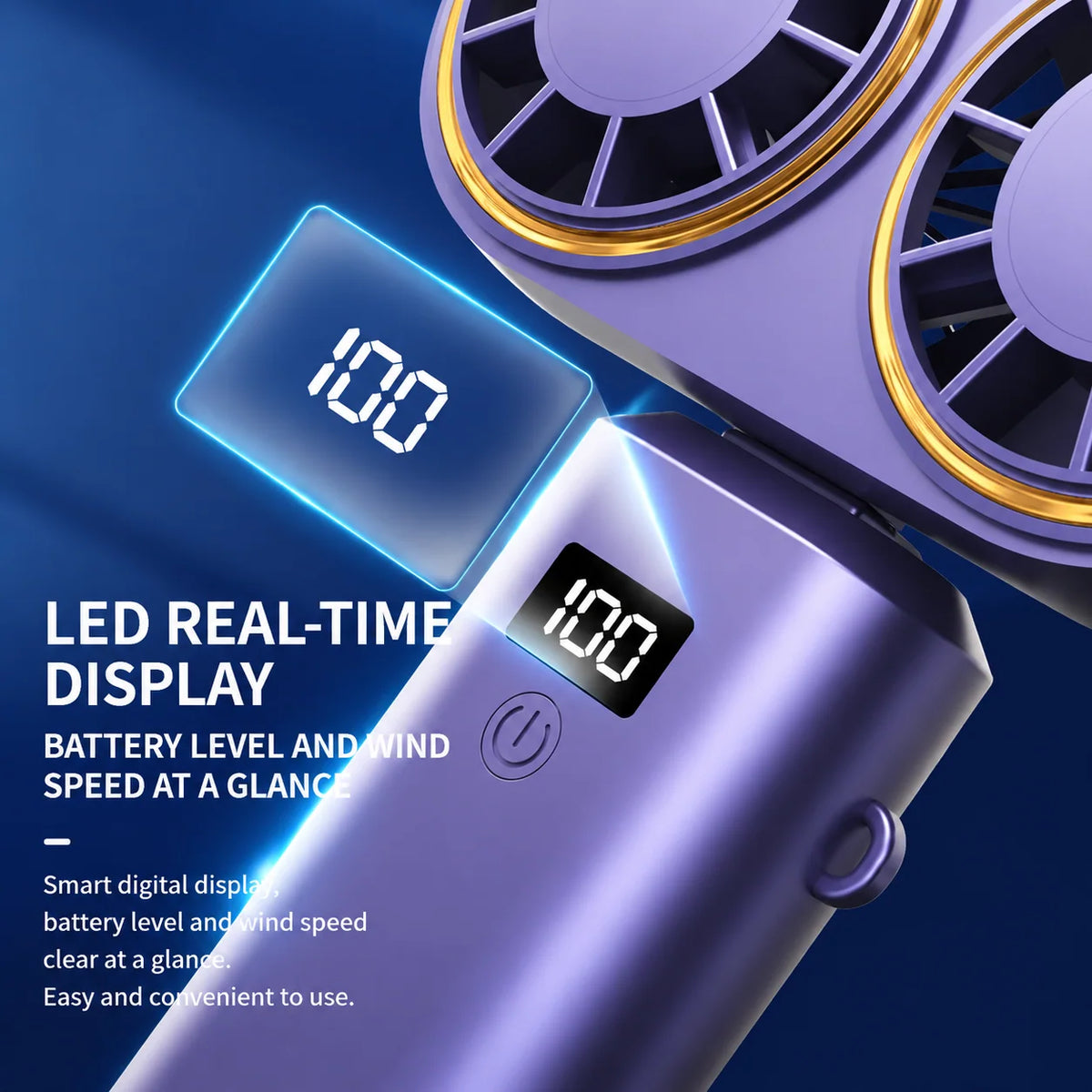 Handheld Fan Dual Airflow 5-Speed Rechargeable USB-C