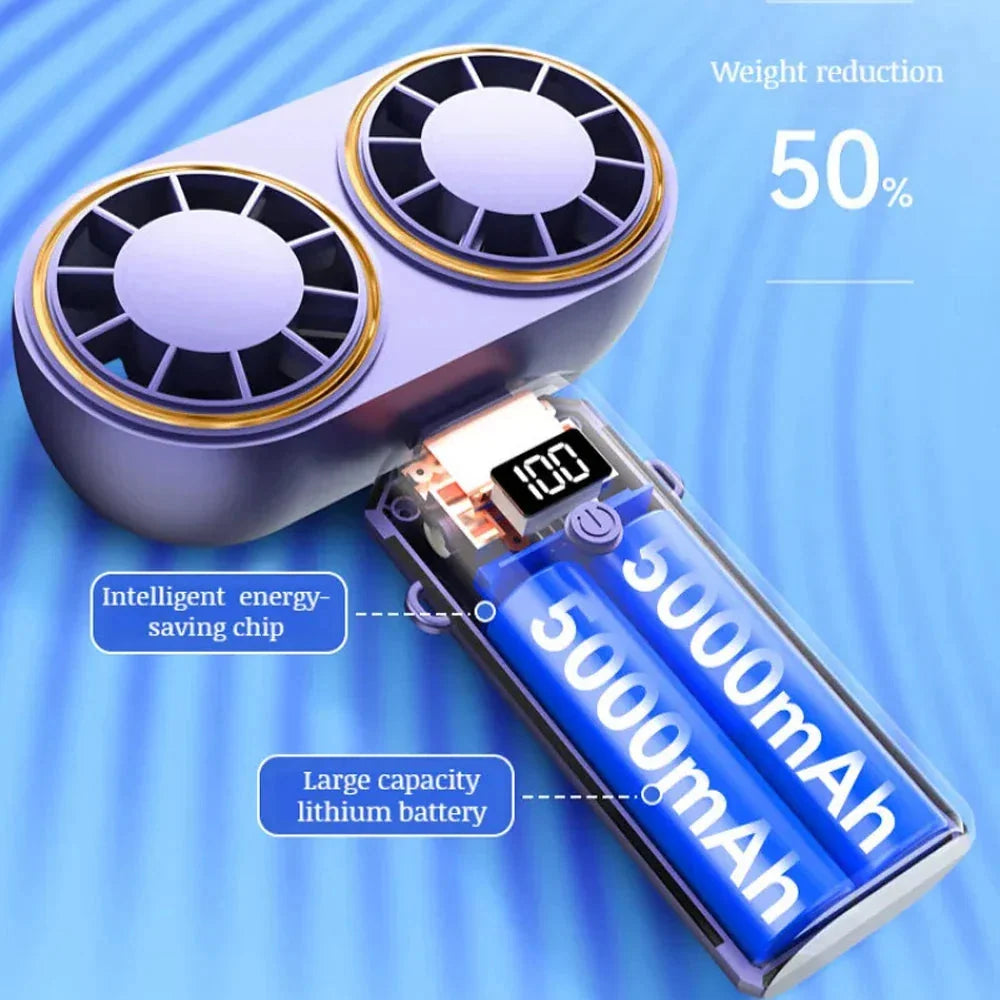 Handheld Fan Dual Airflow 5-Speed Rechargeable USB-C