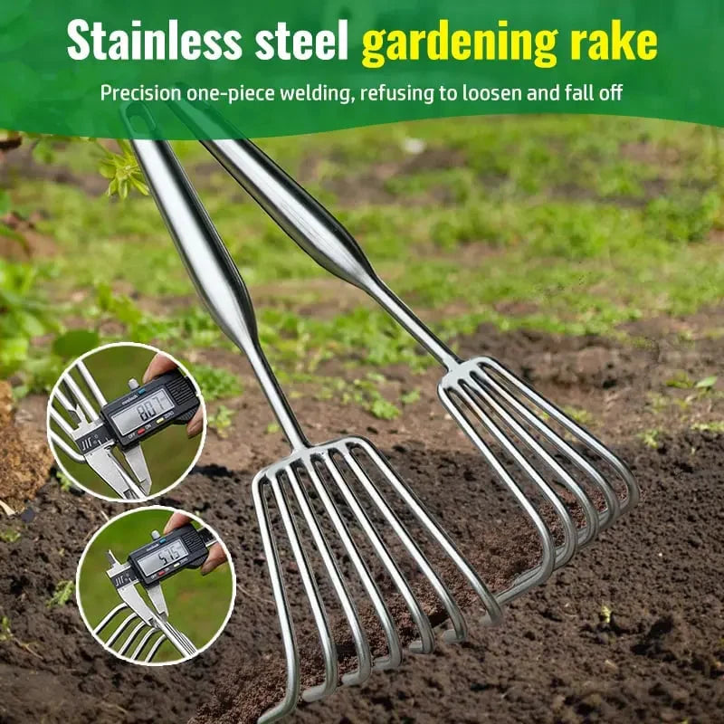 Handheld Garden Rake Stainless Steel Reinforced Teeth