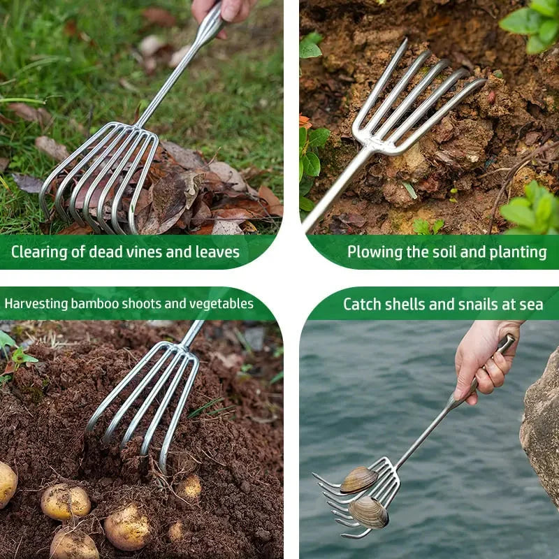 Handheld Garden Rake Stainless Steel Reinforced Teeth