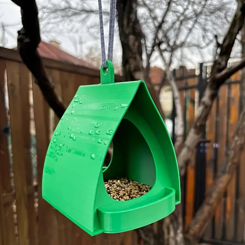 Hanging Bird Feeder Weather-Resistant Curved Roof Built-In Perch