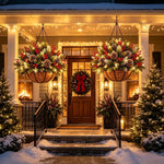 Hanging Christmas Basket Warm White LED Lights Battery-Powered Evergreen Decor