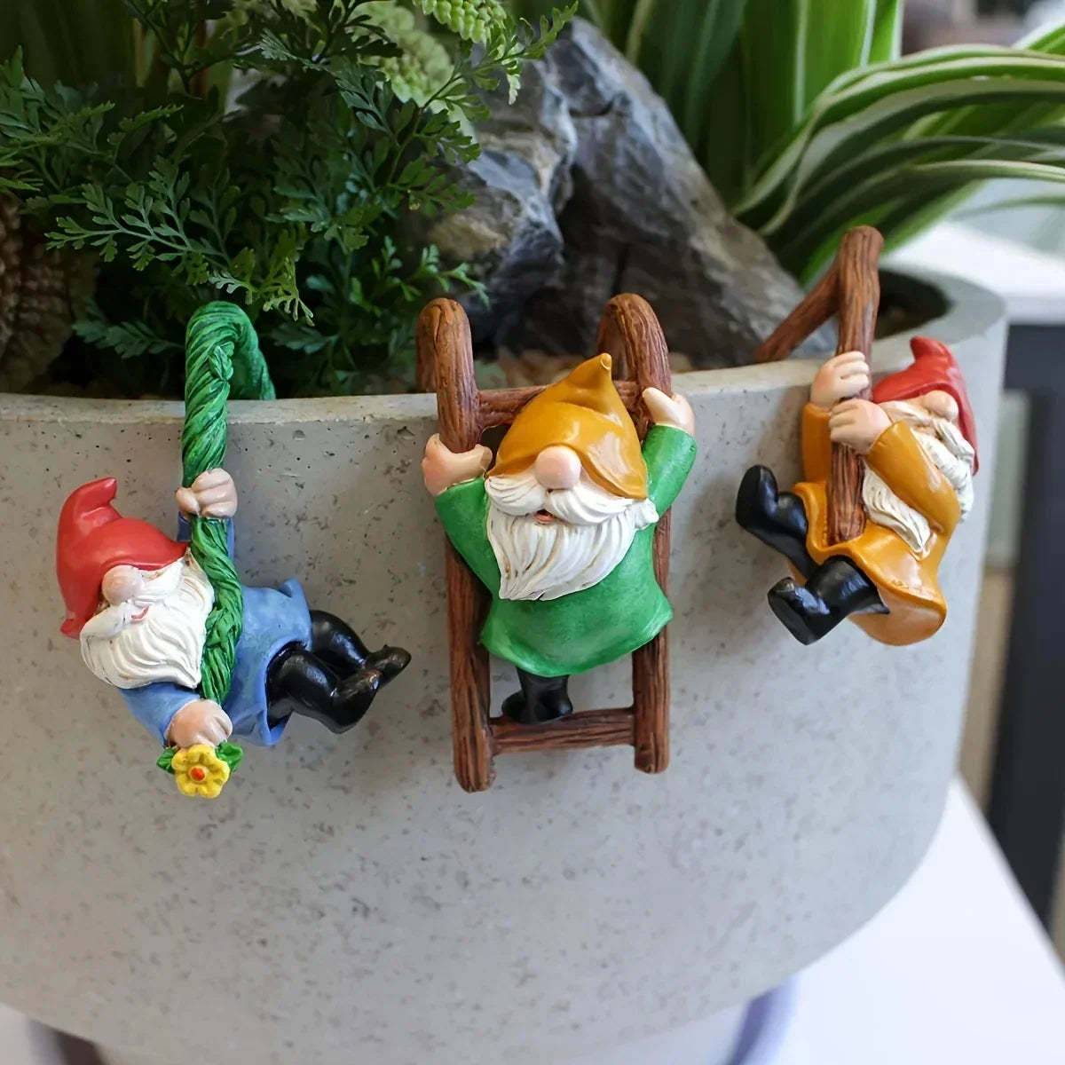 Hanging Garden Gnome Ornaments Resin Set of 3