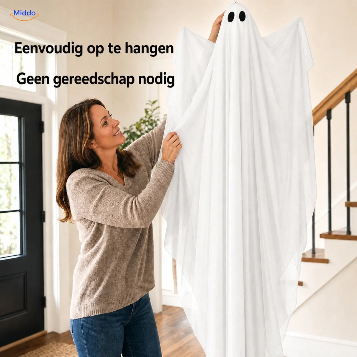 Hanging Ghost Decoration 46.9-Inch Draped LED Options