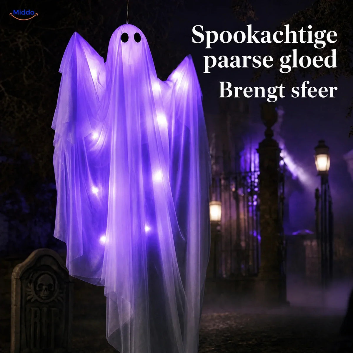 Hanging Ghost Decoration 46.9-Inch Draped LED Options