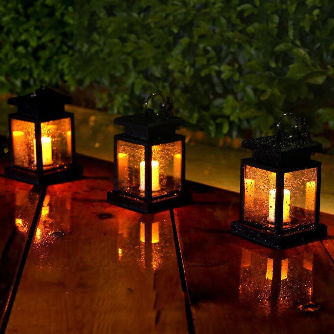 Hanging Lantern Solar-Powered Flameless LED IP44 Weather-Resistant